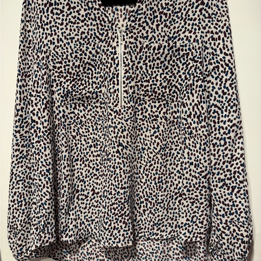 Animal Print Blouse with Half Zip Detail